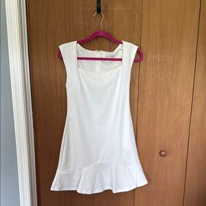 She and Sky White Ruffled Sheath Mini Dress
